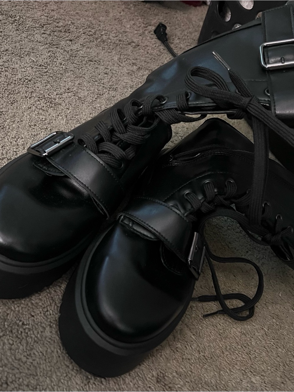Women's Black Lace-Up Platform Combat Shoes